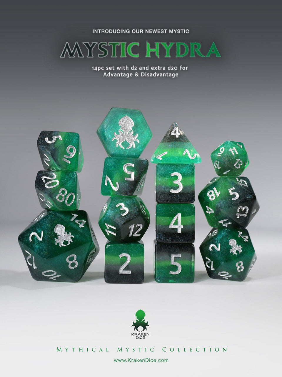 Mystic Hydra 14pc - Limited Run - Silver Ink Dice Set